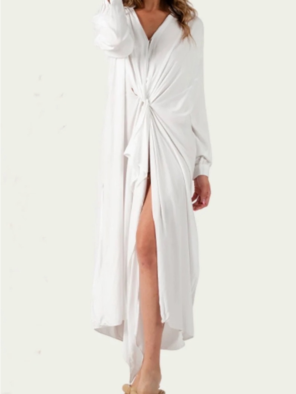 NWT Lucca Couture White Twist-Knot Long Sleeve Maxi Dress